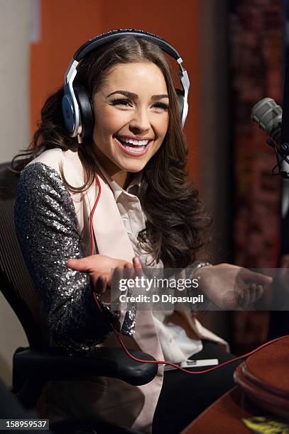 Miss Universe Olivia Culpo visits "Sway in the Morning" on Eminem's Shade 45 channel in the SiriusXM studios on January 4, 2013 in New York City.