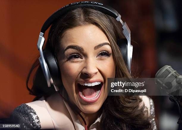 Miss Universe Olivia Culpo visits "Sway in the Morning" on Eminem's Shade 45 channel in the SiriusXM studios on January 4, 2013 in New York City.