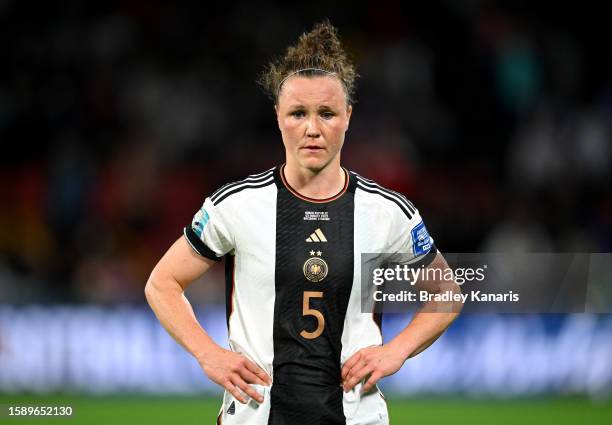 Marina Hegering of Germany looks dejected after the team's elimination from the tournament during the FIFA Women's World Cup Australia & New Zealand...