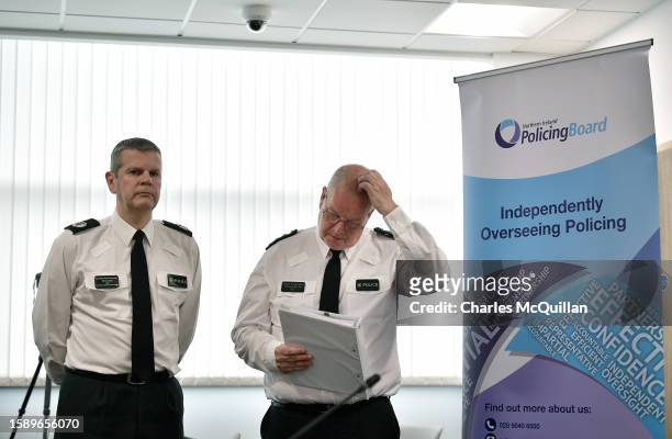 Northern Ireland PSNI Chief Constable Simon Byrne is pictured alongside PSNI Assistant Chief Constable Mark McEwan at the Policing Board headquarters...
