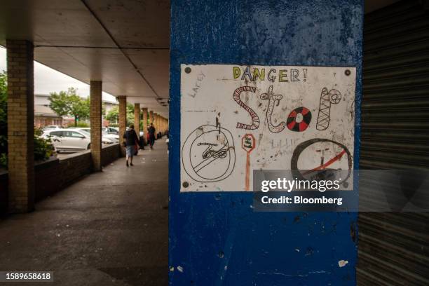 Makeshift warning sign in the Berwick Hills suburb of Middlesbrough, UK, on Sunday, June 4, 2023. While the UK isn't alone among western nations to...