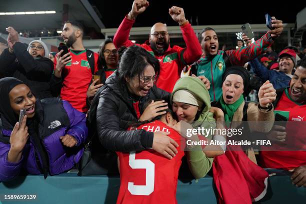 Nesryne El Chad of Morocco celebrates advancing to the knock out stage with family after the 1-0 victory in the FIFA Women's World Cup Australia &...