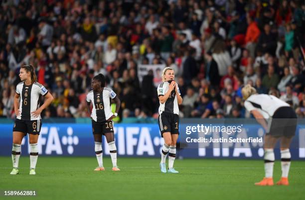 Lena Lattwein of Germany looks dejected after the team's elimination from the tournament during the FIFA Women's World Cup Australia & New Zealand...