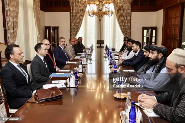 Turkish Foreign Minister Hakan Fidan meets Afghanistan's Deputy Prime Minister Mullah Abdul Ghani Baradar in Ankara, Turkiye on August 10, 2023.