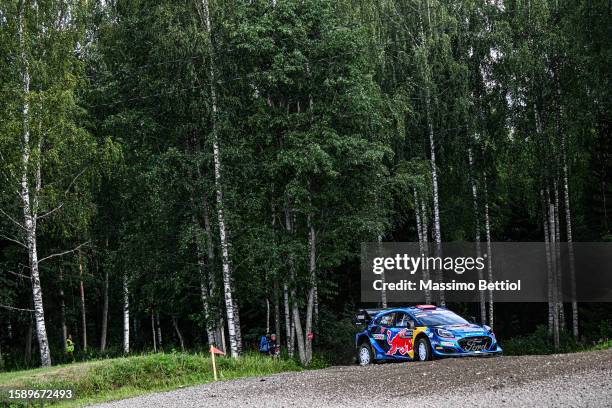 Pierre-Louis Loubet of France and Nicolas Gilsoul of Belgium are competing with their M-Sport Ford WRT Ford Puma Rally1 Hybrid during Day One of the...