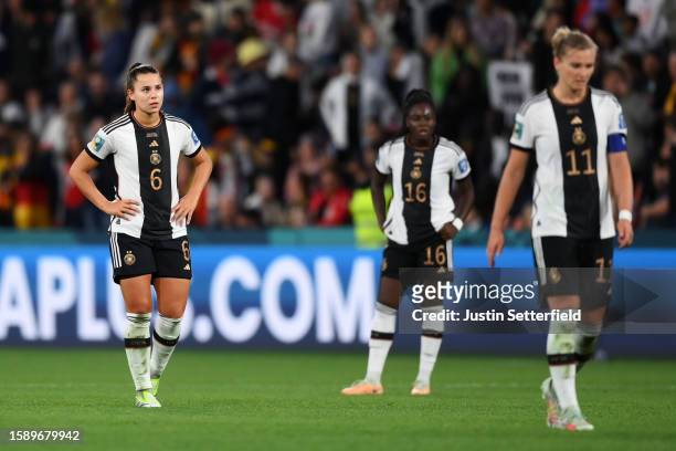 Lena Oberdorf of Germany looks dejected after the team's elimination from the tournament during the FIFA Women's World Cup Australia & New Zealand...