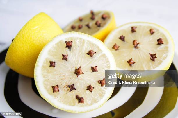 lemons and cloves - mosca imagens e fotografias de stock