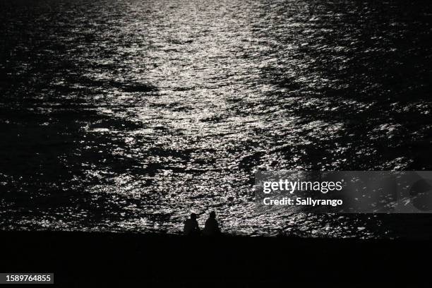 a couple on a beach in the moonlight - moonlight lovers stock pictures, royalty-free photos & images