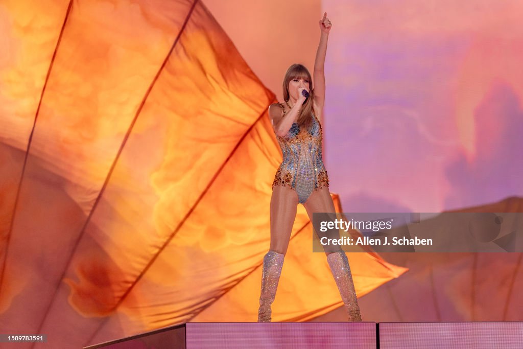 Taylor Swift performs during The Eras Tour concert at SoFi Stadium