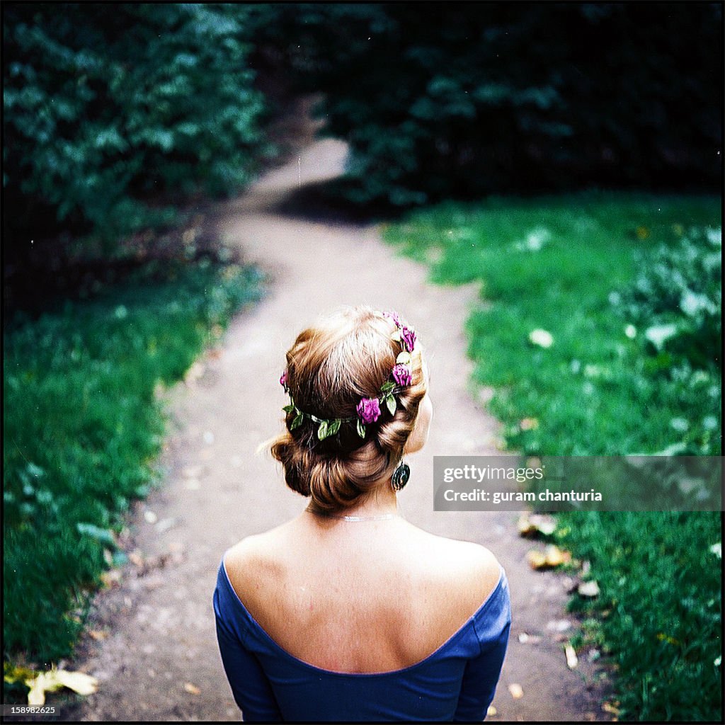 Young woman, rear view