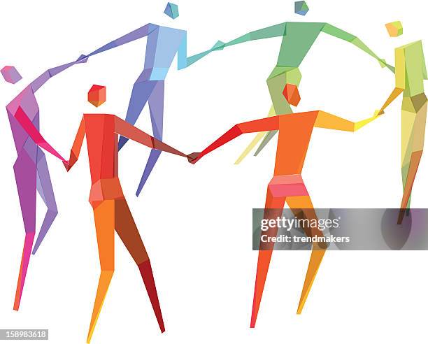 people holding hands - friends dancing stock illustrations