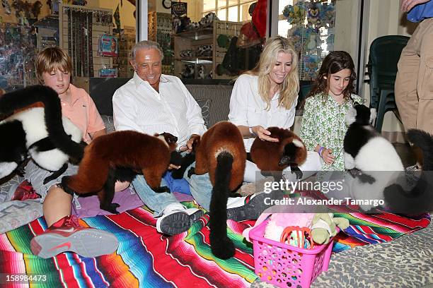 Harrison Drescher, George Teichner, Aviva Drescher and Veronica Drescher are seen during the Jungle Island VIP Safari Tour at Jungle Island on...