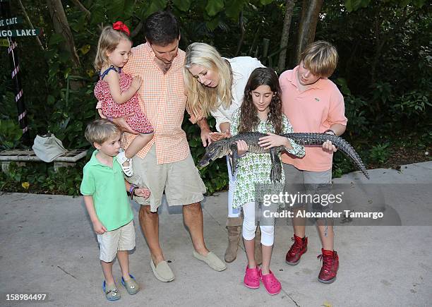 Hudson Drescher, Sienna Drescher, Reid Drescher, Aviva Drescher, Veronica Drescher and Harrison Drescher are seen during the Jungle Island VIP Safari...