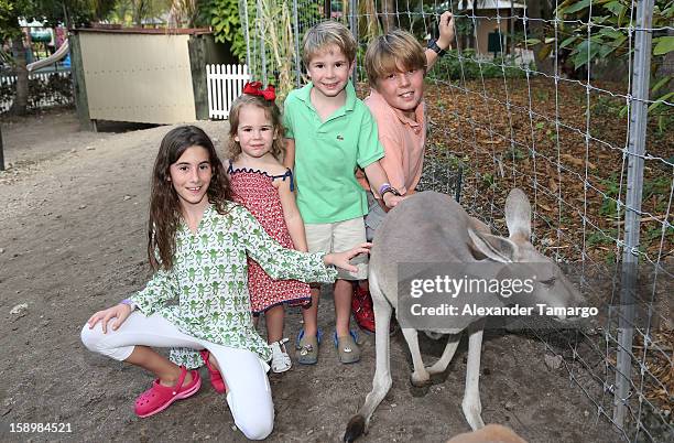 Veronica Drescher, Sienna Drescher, Hudson Drescher and Harrison Drescher are seen during the Jungle Island VIP Safari Tour at Jungle Island on...