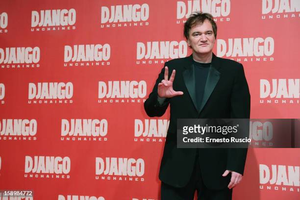 Director Quentin Tarantino attends the 'Django Unchained' premiere at Cinema Adriano on January 4, 2013 in Rome, Italy.