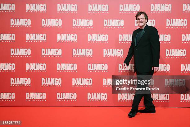 Director Quentin Tarantino attends the 'Django Unchained' premiere at Cinema Adriano on January 4, 2013 in Rome, Italy.