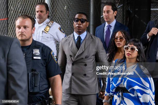 Jonathan Majors, and his girlfriend, Meagan Good, flanked by his lawyer Priya Chaudhry , arrive to Manhattan Criminal court for his pre trial hearing...