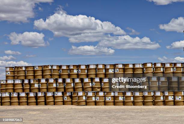 Barrels stored at the Energy Fuels White Mesa Mill uranium production facility in Blanding, Utah, US, on Monday, June 12, 2023. President Biden's...