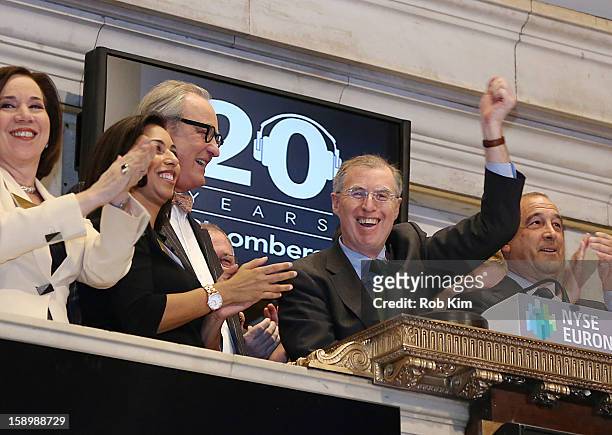 Bloomberg Radio host Tom Keene and reporter Charlie Pellett ring the NYSE Closing Bell in honor of Bloomberg Radio's 20th anniversary at the New York...
