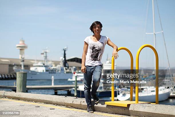 Francesca Schiavone of Italy poses on a visit to Constitution Dock during day two of the Hobart International at Domain Tennis Centre on January 5,...