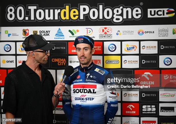 Stage winner Mattia Cattaneo of Italy and Team Soudal - Quick Step meets the media press after the 80th Tour de Pologne 2023, Stage 6 a 16.6km...