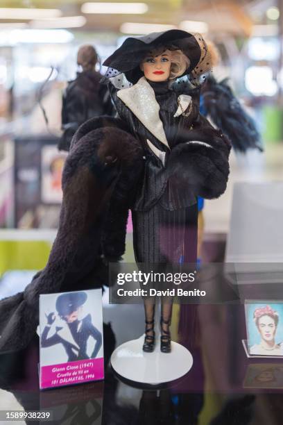 Cruella de Vil barbie doll is seen on display at the exhibition "Barbie Film and Fashion" on August 03, 2023 in Madrid, Spain. The Los Valles de...
