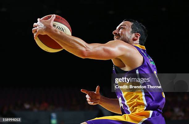 Aaron Bruce of the Kings shoots during the round 13 NBL match between the Sydney Kings and the Adelaide 36ers at the Sydney Entertainment Centre on...