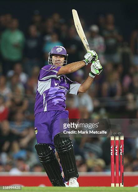 Ricky Ponting of the Hurricanes bats during the Big Bash League match between the Hobart Hurricanes and the Adelaide Strikers at Blundstone Arena on...