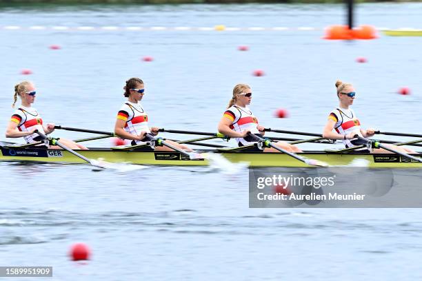 Tjorven Stina Schneider, Lena Giesing, Antonia Nake and Lea Hafke of Germany compete in the Women's Quadruple Sculls during the World Rowing Under 19...