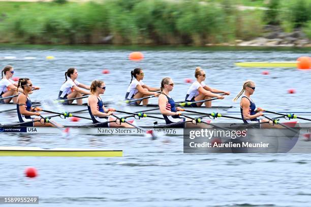 Vivi Sun, Sumner Kerr, Lindsey Williams and Lila Henn of The United states Of America compete in the Women's Quadruple Sculls during the World Rowing...