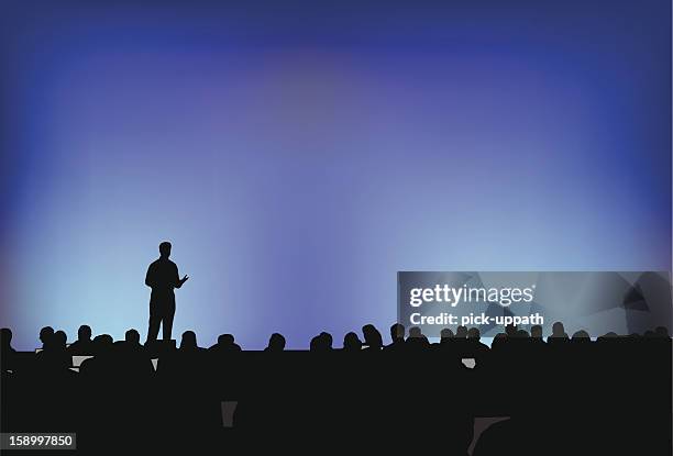 stockillustraties, clipart, cartoons en iconen met presenter - projection screen