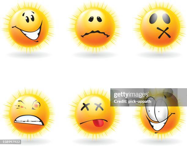 six sun icons with different expressions - throwing up stock illustrations