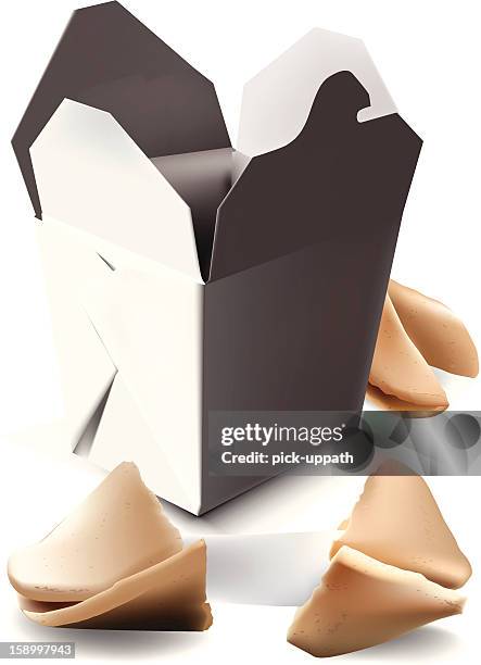 chinese take out box - fortune cookie stock illustrations