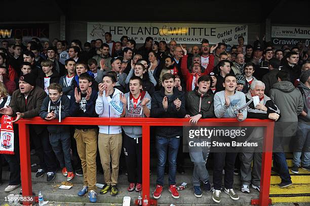 Crawley Town fans sing during the FA Cup with Budweiser Third Round match between Crawley Town and Reading at Broadfield Stadium on January 5, 2013...