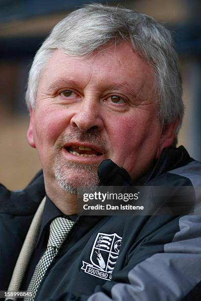 Manager Paul Sturrock of Southend looks on before the FA Cup with Budweiser Third Round match between Southend United and Brentford at Roots Hall on...