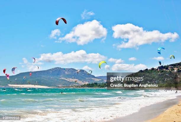 tarifa kitebeach - tariffa stock pictures, royalty-free photos & images