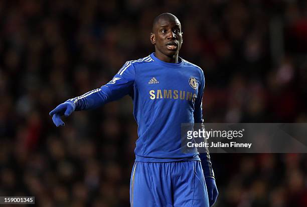 Demba Ba of Chelsea gives instructionsl during the FA Cup Third Round match between Southampton and Chelsea at St Mary's Stadium on January 5, 2013...