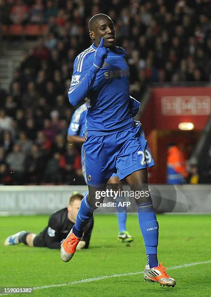 Chelsea's French-born Senegalese striker Demba Ba celebrates scoring Chelsea's fourth and his second goal during the English FA Cup third round...