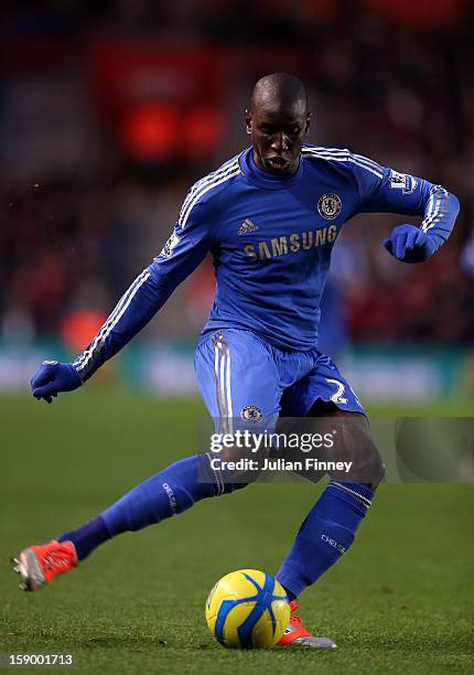 Demba Ba of Chelsea in action during the FA Cup Third Round match between Southampton and Chelsea at St Mary's Stadium on January 5, 2013 in...