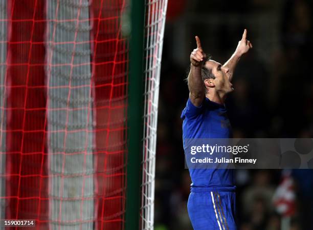 Frank Lampard of Chelsea celebrates scoring from the penalty spot and makes it 5-1 to Chelsea during the FA Cup Third Round match between Southampton...