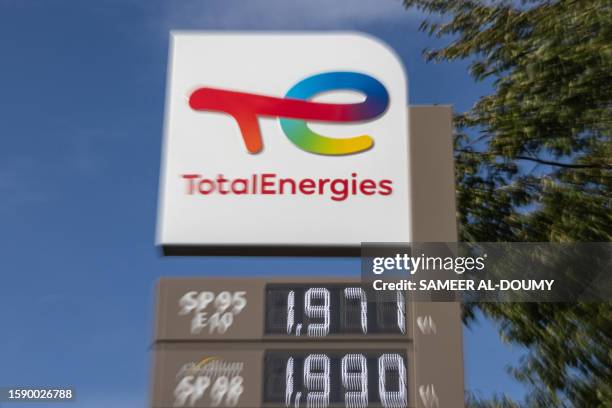 This photograph taken on August 10 shows the price panel at a Total Energies petrol station in Faches-Thumesnil near Lille, northern France.