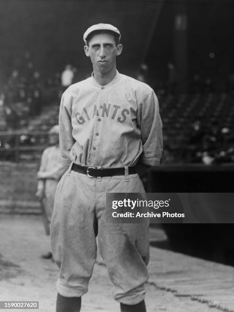 Portrait of William "Pol" Perritt , Right Handed Pitcher for the New York Giants of the National League during the Major League Baseball season circa...