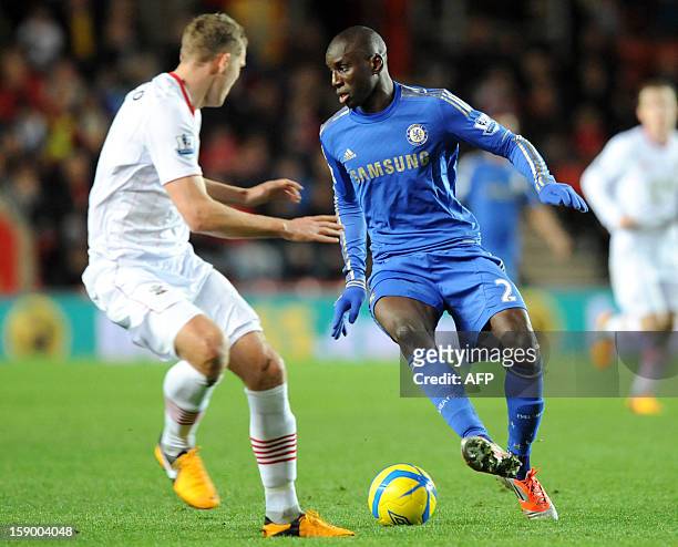 Chelsea's French-born Senegalese striker Demba Ba runs with the ball during the English FA Cup third round football match between Southampton and...