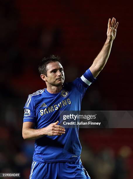 Frank Lampard of Chelsea thanks the support after the FA Cup Third Round match between Southampton and Chelsea at St Mary's Stadium on January 5,...