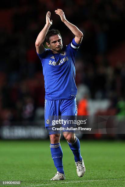 Frank Lampard of Chelsea thanks the support after the FA Cup Third Round match between Southampton and Chelsea at St Mary's Stadium on January 5,...
