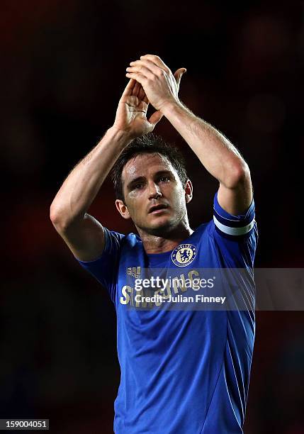 Frank Lampard of Chelsea thanks the support after the FA Cup Third Round match between Southampton and Chelsea at St Mary's Stadium on January 5,...