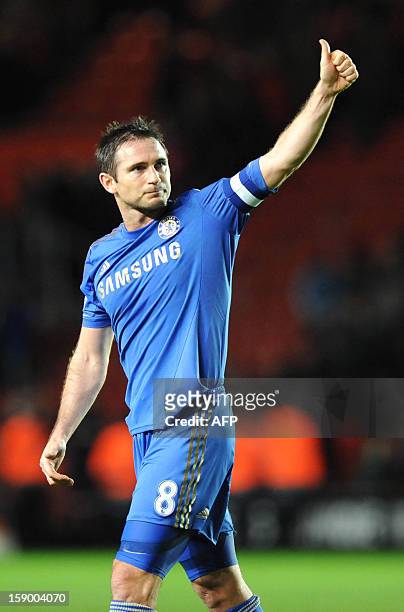 Chelsea's English midfielder Frank Lampard waves to the crowd at the end of the English FA Cup third round football match between Southampton and...