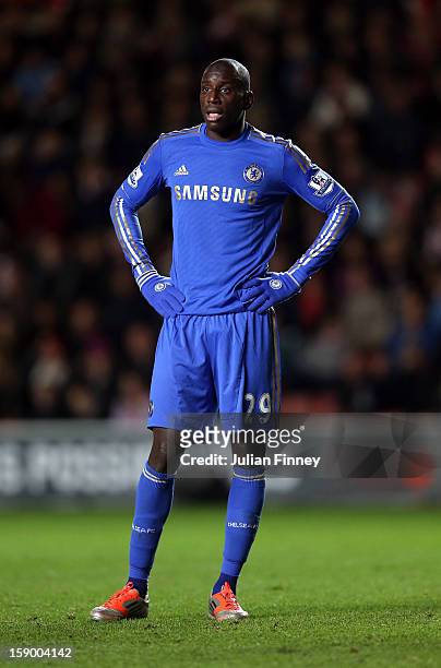 Demba Ba of Chelsea looks on during the FA Cup Third Round match between Southampton and Chelsea at St Mary's Stadium on January 5, 2013 in...