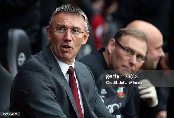 Nigel Adkins, manager of Southampton looks on before the FA Cup Third Round match between Southampton and Chelsea at St Mary's Stadium on January 5,...