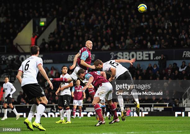 James Collins of West Ham United scores his second goal during the FA Cup with Budweiser Third Round match between West Ham United and Manchester...